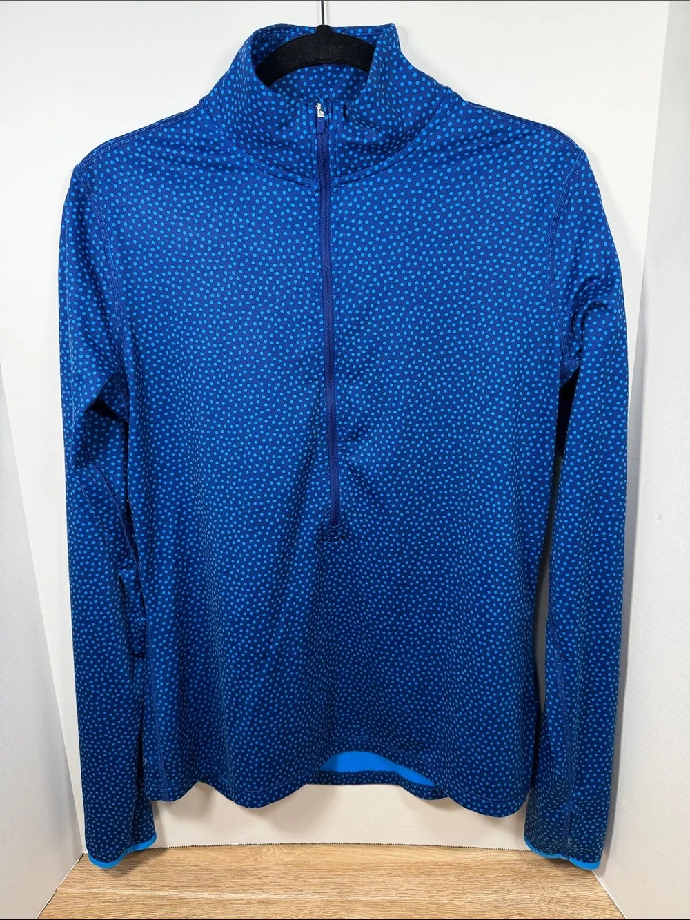 Nike Pro DriFit Blue Dotted Long Sleeve Half-Zip Pullover with Micro Dot Print